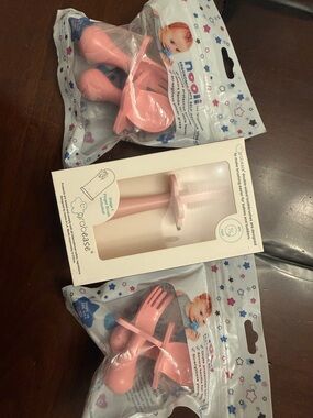 Baby self feeding utensils and baby toothbrush